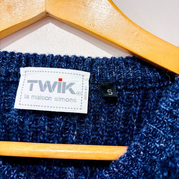 TWIK by SIMONS Navy Wool Sweater Textured Knit Cozy Crewneck | Small * - Picture 7 of 8